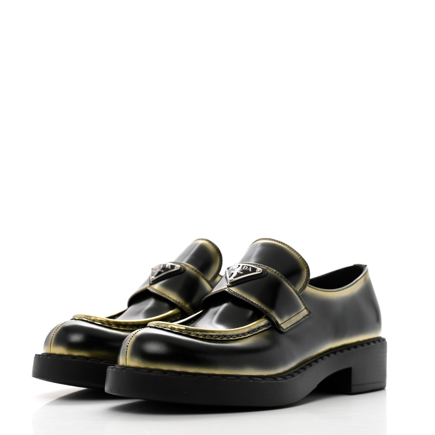 Prada Spazzolato Sfumato Metal Triangle Logo 50mm Loafers 40.5 Black Platino 4 of 11