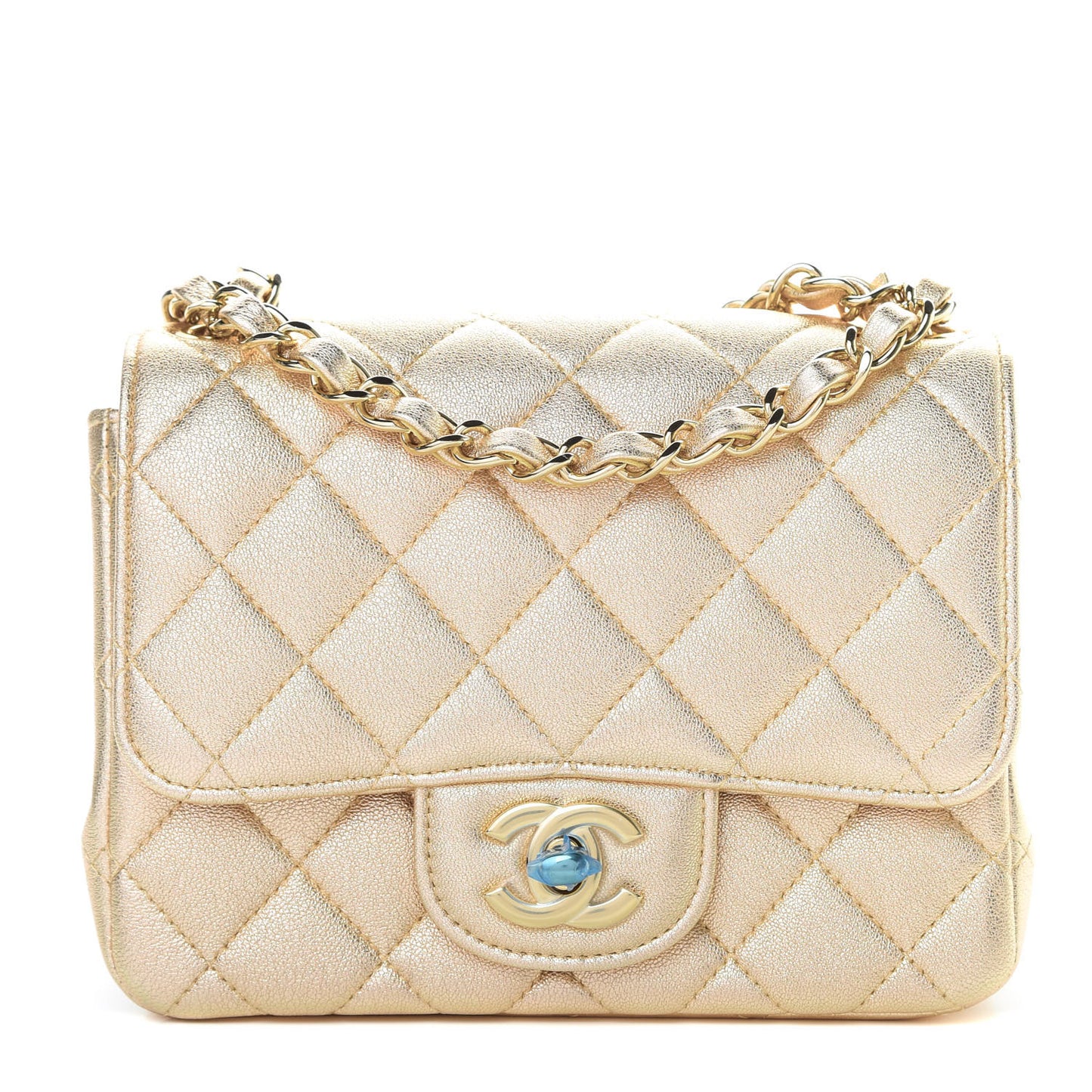 Metallic Lambskin Quilted Mini Square Flap Gold