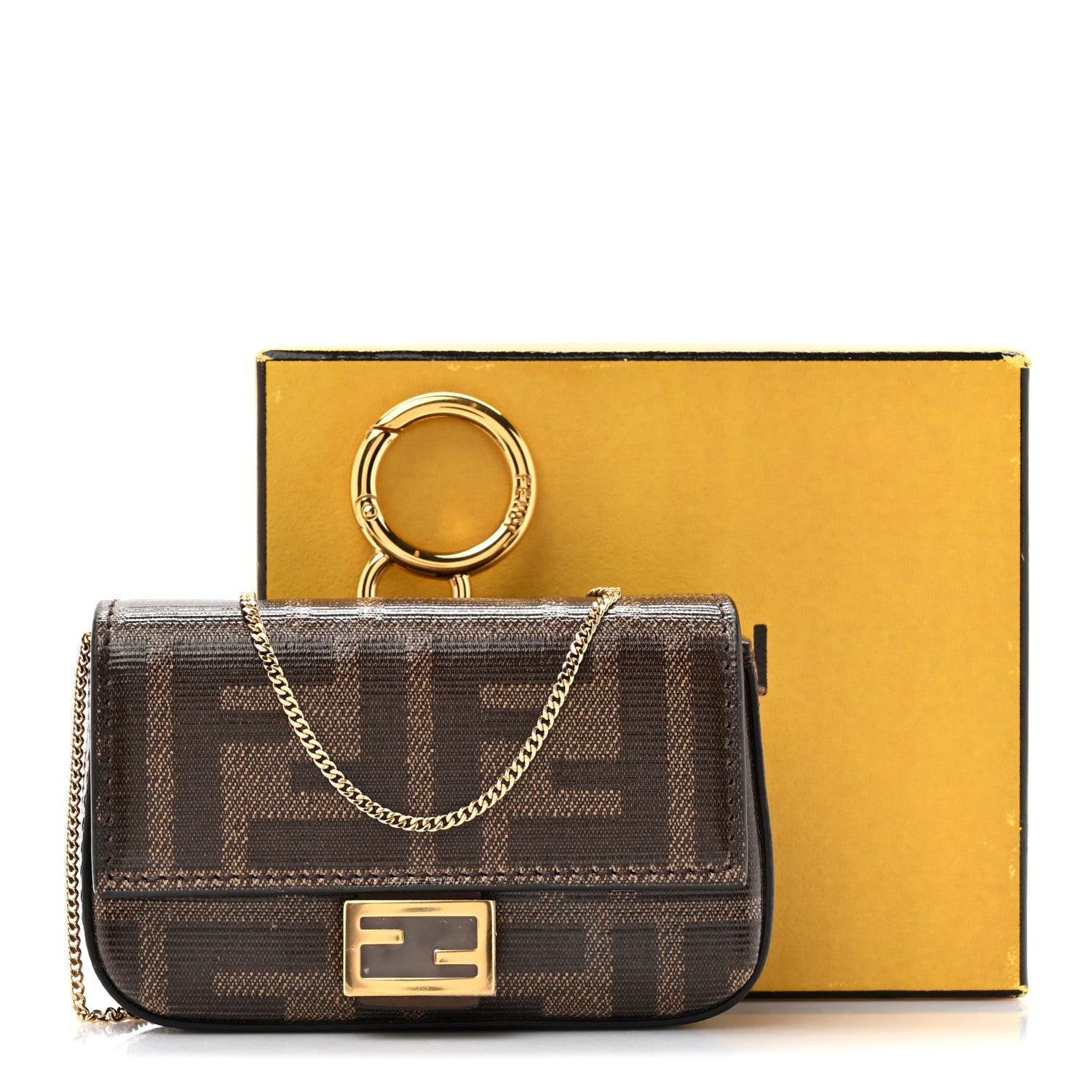 Fendi Glazed Fabric FF 1974 Nano Baguette Charm Mogano Panna 12 of 12