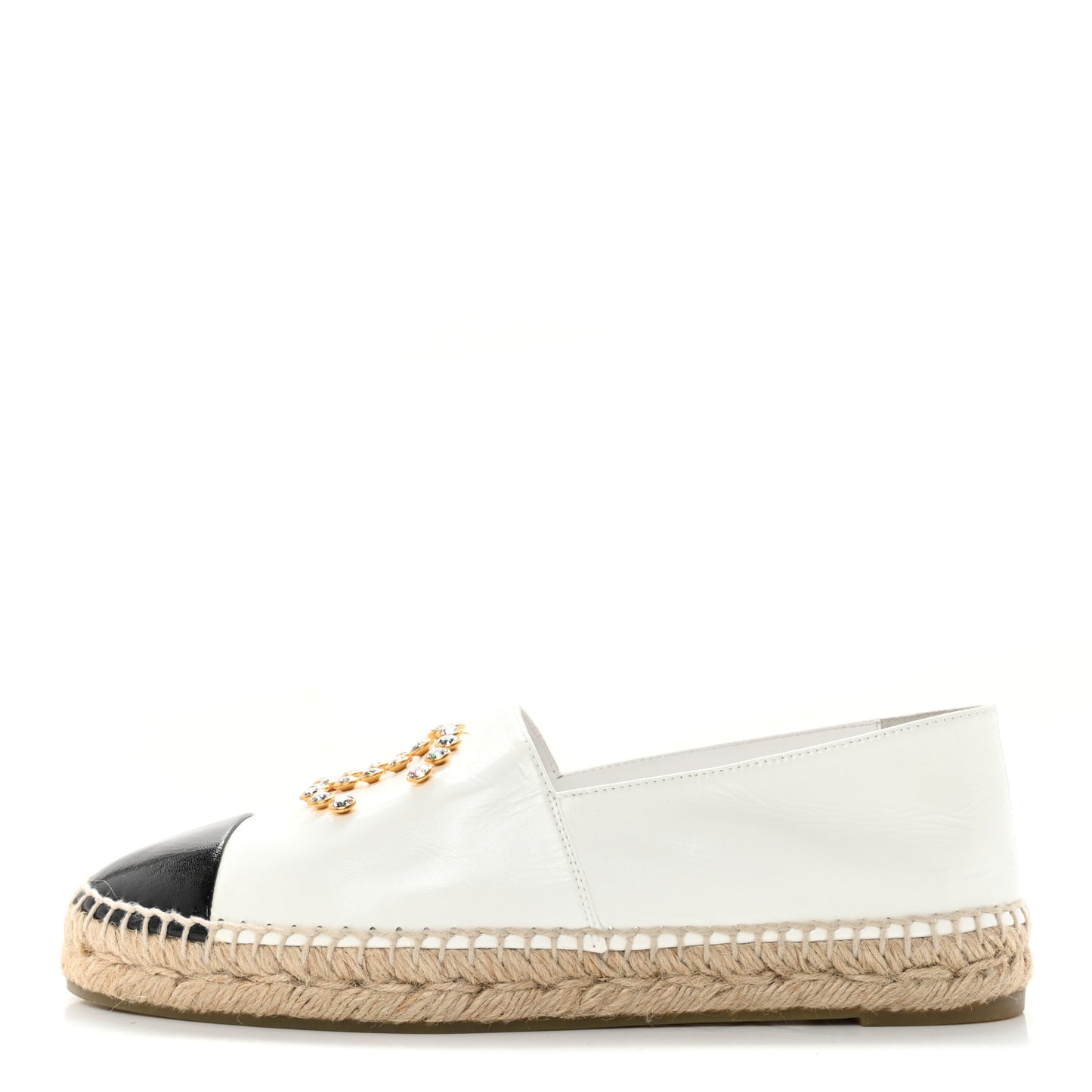 Patent Calfskin Crystal CC Espadrilles 41 White Black