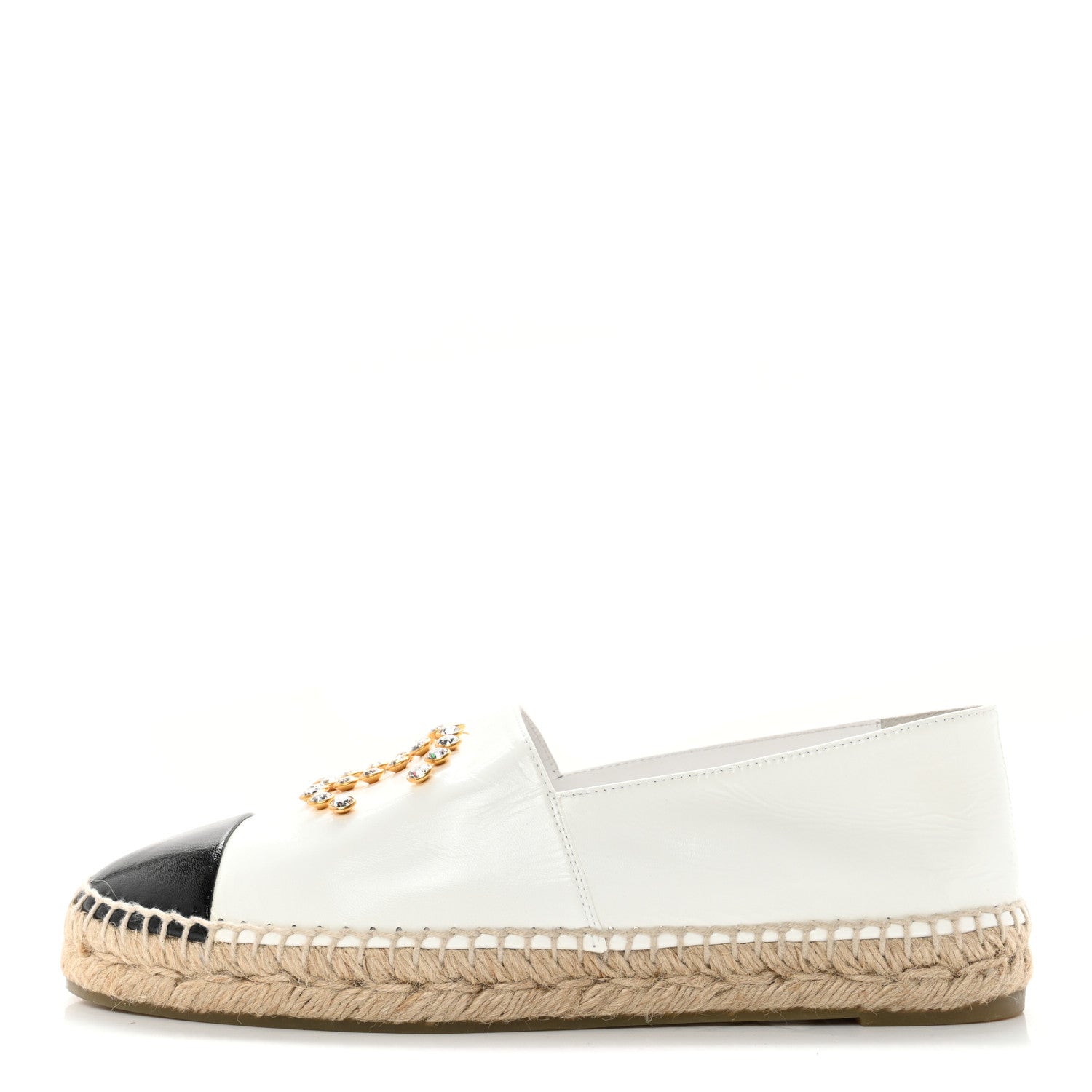 Chanel Patent Calfskin Crystal CC Espadrilles 41 White Black 1 of 14