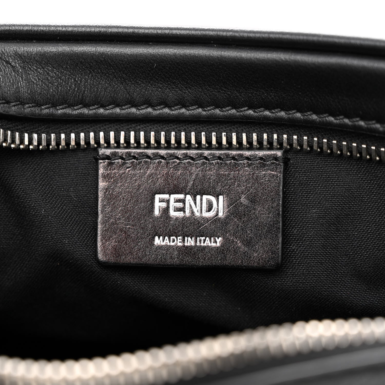 Fendi Shiny Glazed Fabric Vitello Cover FF 1974 Logo Medium Camera Case Black 6 of 10