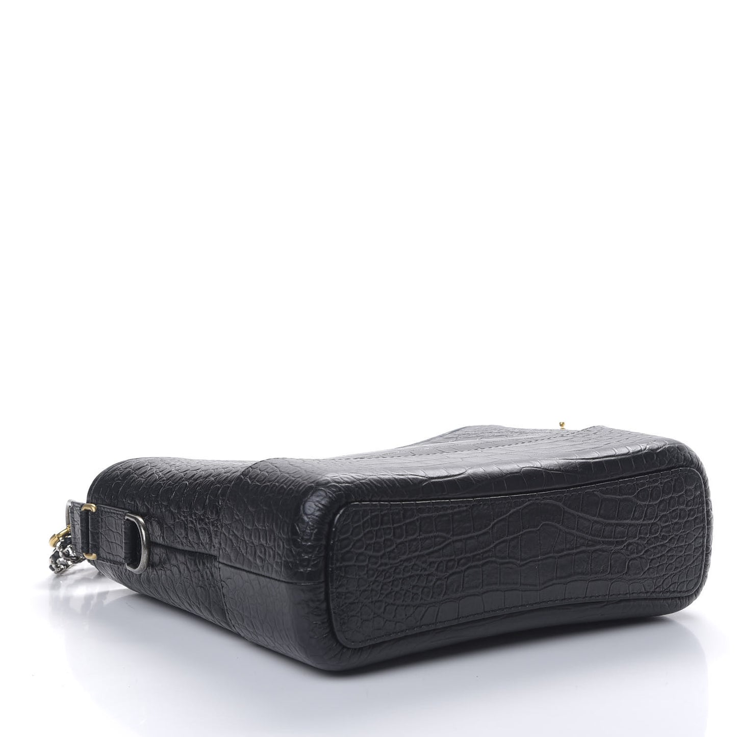 Crocodile Embossed Calfskin Medium Gabrielle Cocodile Hobo Black