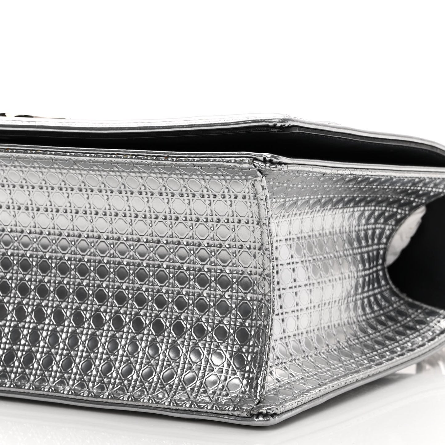 Metallic Patent Micro-Cannage Medium Diorama Flap Bag Silver