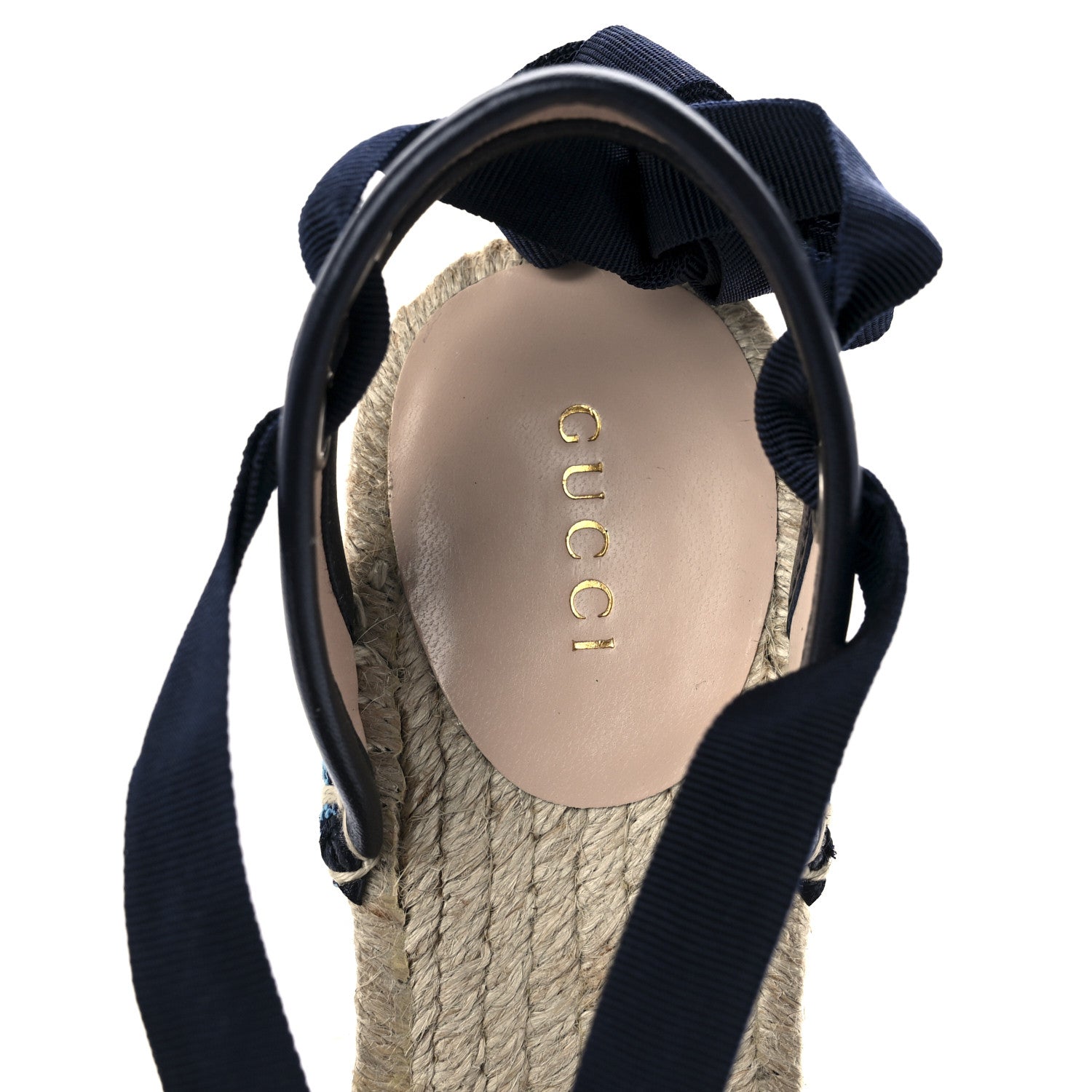 Gucci Monogram Multicolor Ankle Wrap Espadrille Wedge Sandals 37.5 Pink Blue 7 of 8
