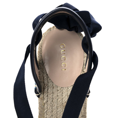 Gucci Monogram Multicolor Ankle Wrap Espadrille Wedge Sandals 37.5 Pink Blue 7 of 8