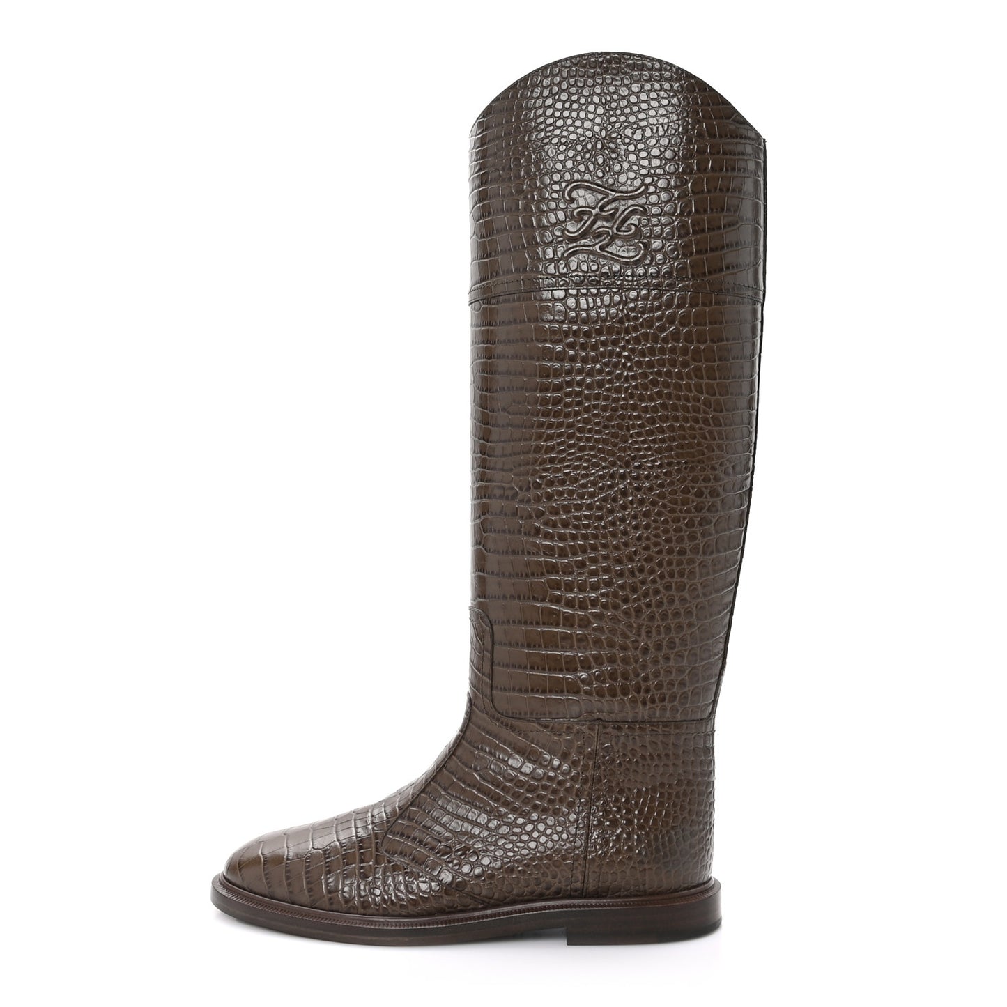 Calfskin Crocodile Embossed Karligraphy Logo Riding Boots 38 Maya