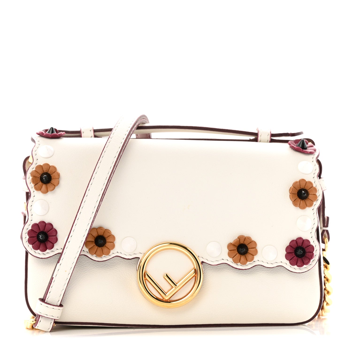 Fendi Vitello Dolce Nappa Flowerland Studded F is Fendi FF Micro Double Baguette White Multicolor 1 of 14