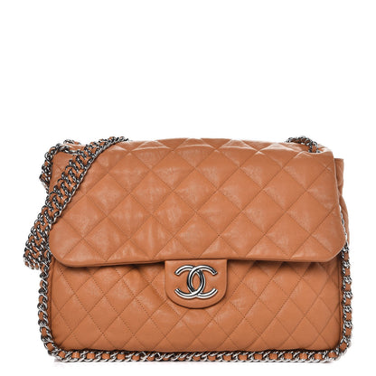 Chanel Washed Lambskin Chain Around Maxi Flap Bag Dark Beige 1 of 9