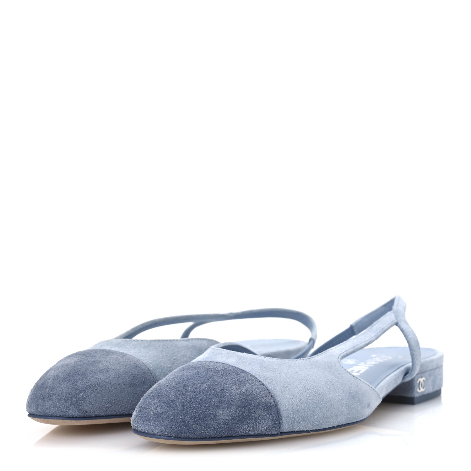 Chanel Suede Cap Toe CC Coco Slingback Pumps 36 Light Blue 4 of 11