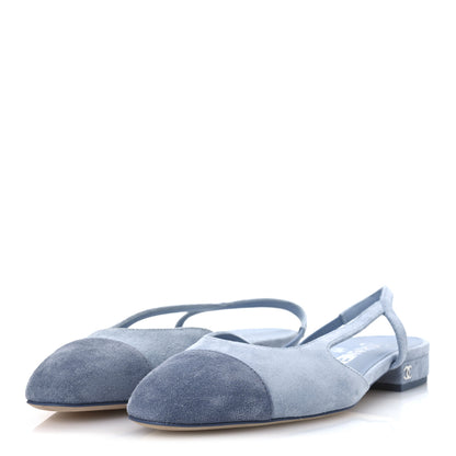 Chanel Suede Cap Toe CC Coco Slingback Pumps 36 Light Blue 4 of 11
