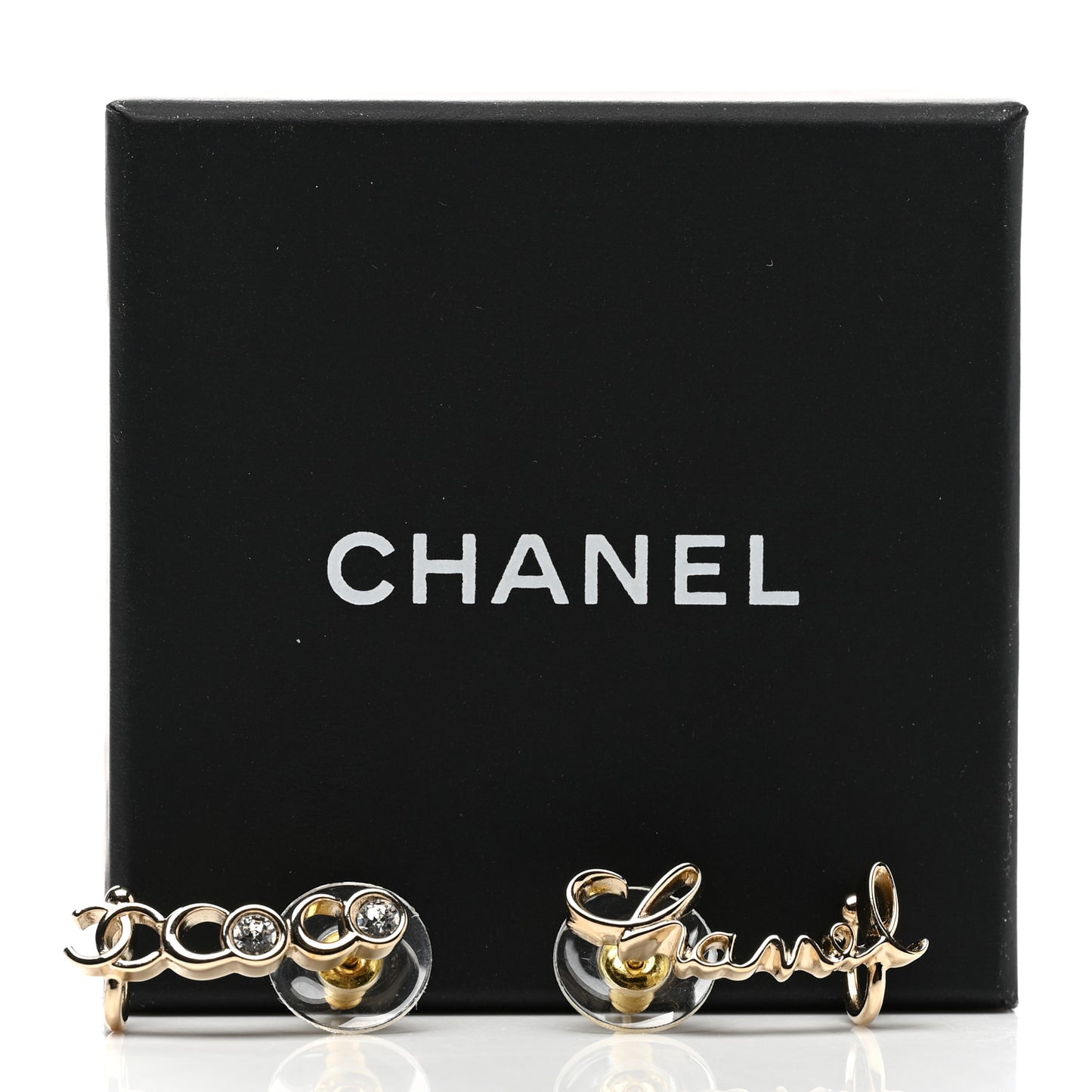 Metal Crystal Coco Script CC Climber Earrings Gold