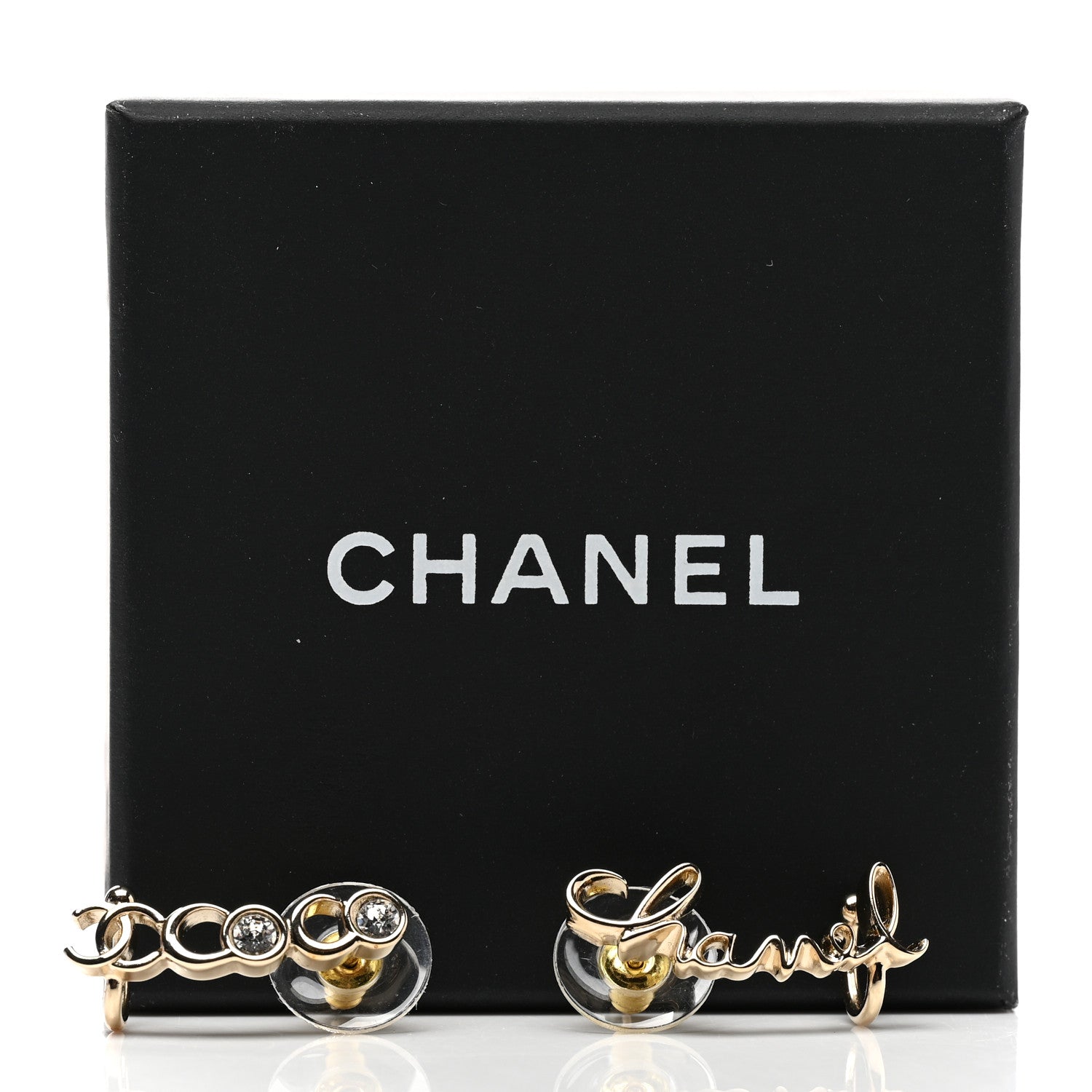 Chanel Metal Crystal Coco Script CC Climber Earrings Gold 5 of 5