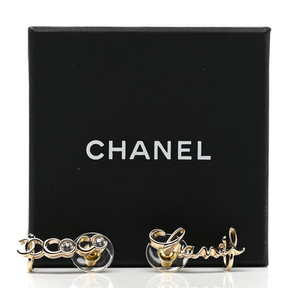 Chanel Metal Crystal Coco Script CC Climber Earrings Gold 5 of 5