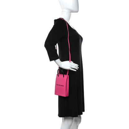 Balenciaga Squared Calfskin Logo Shopping Phone Holder Bag Acid Fuchsia 3 of 9