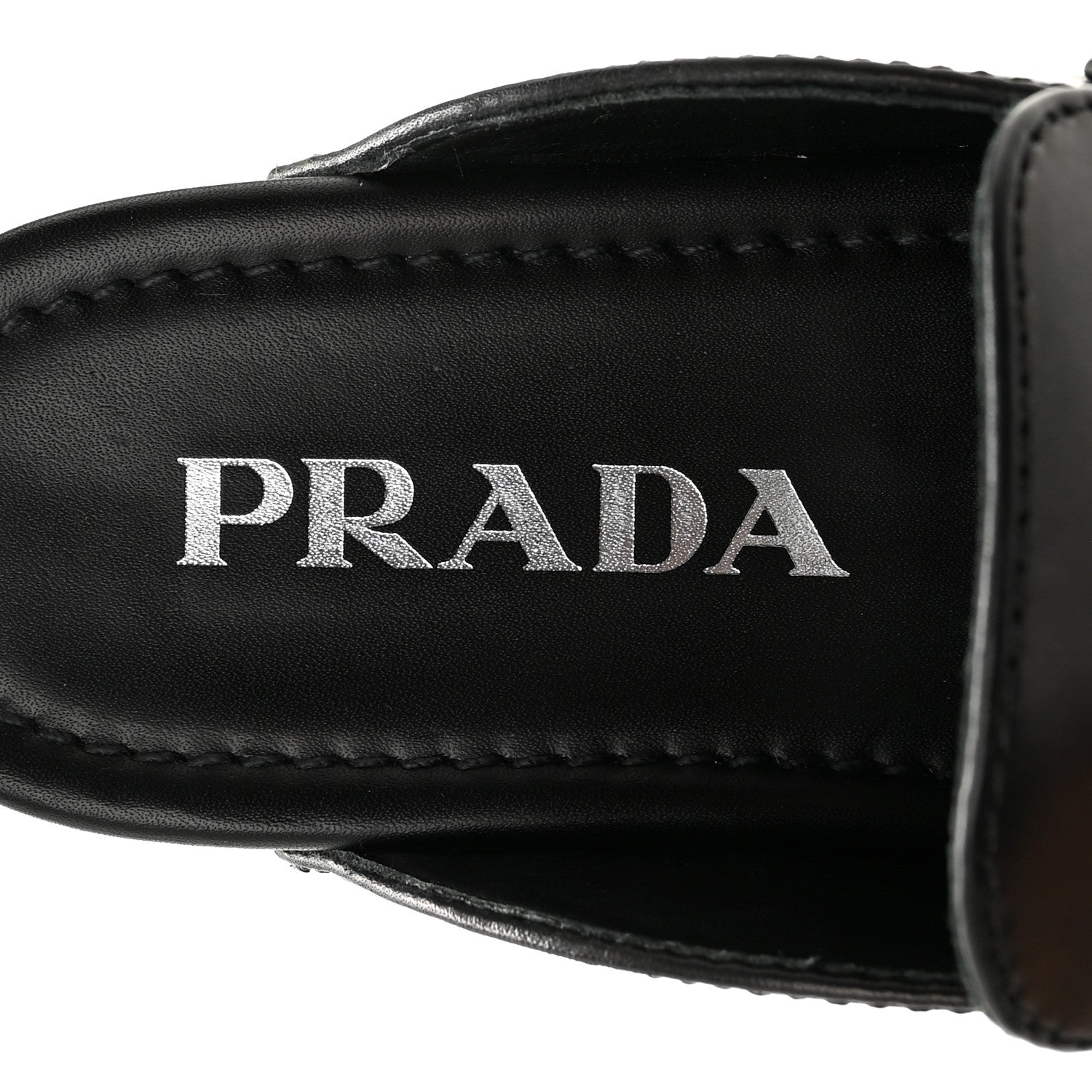 Prada Natural Calfskin Metal Triangle Logo 45mm Clogs 36 Black 7 of 9