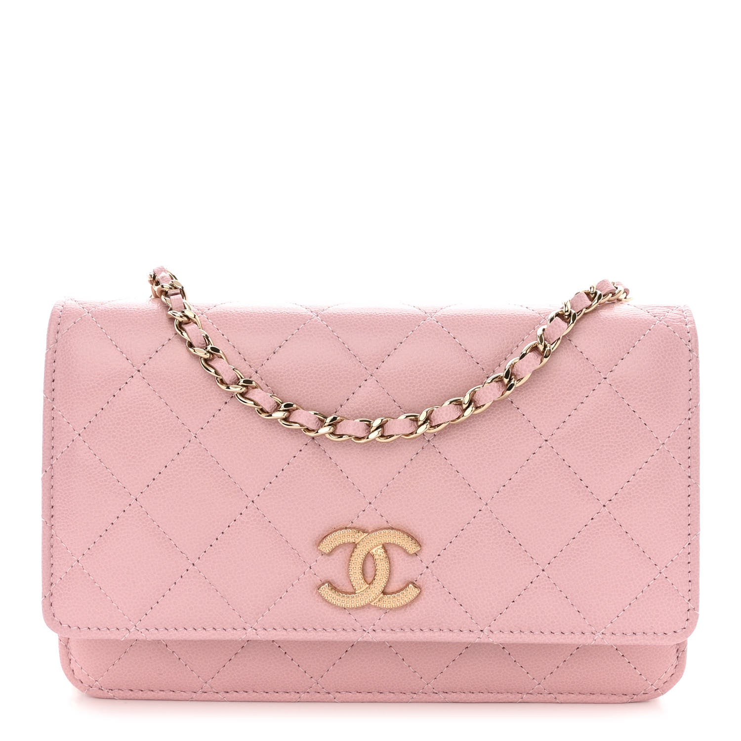 Chanel Caviar Quilted Studded CC Wallet on Chain WOC Light Pink 1 of 11
