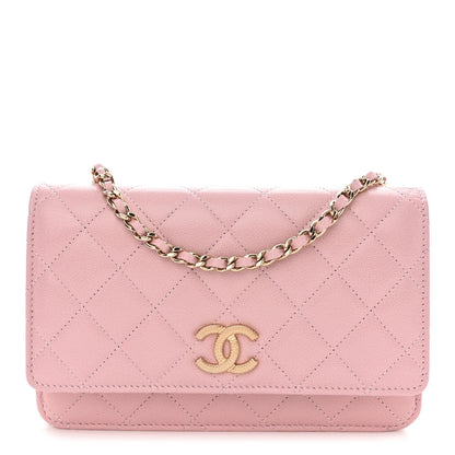 Chanel Caviar Quilted Studded CC Wallet on Chain WOC Light Pink 1 of 11