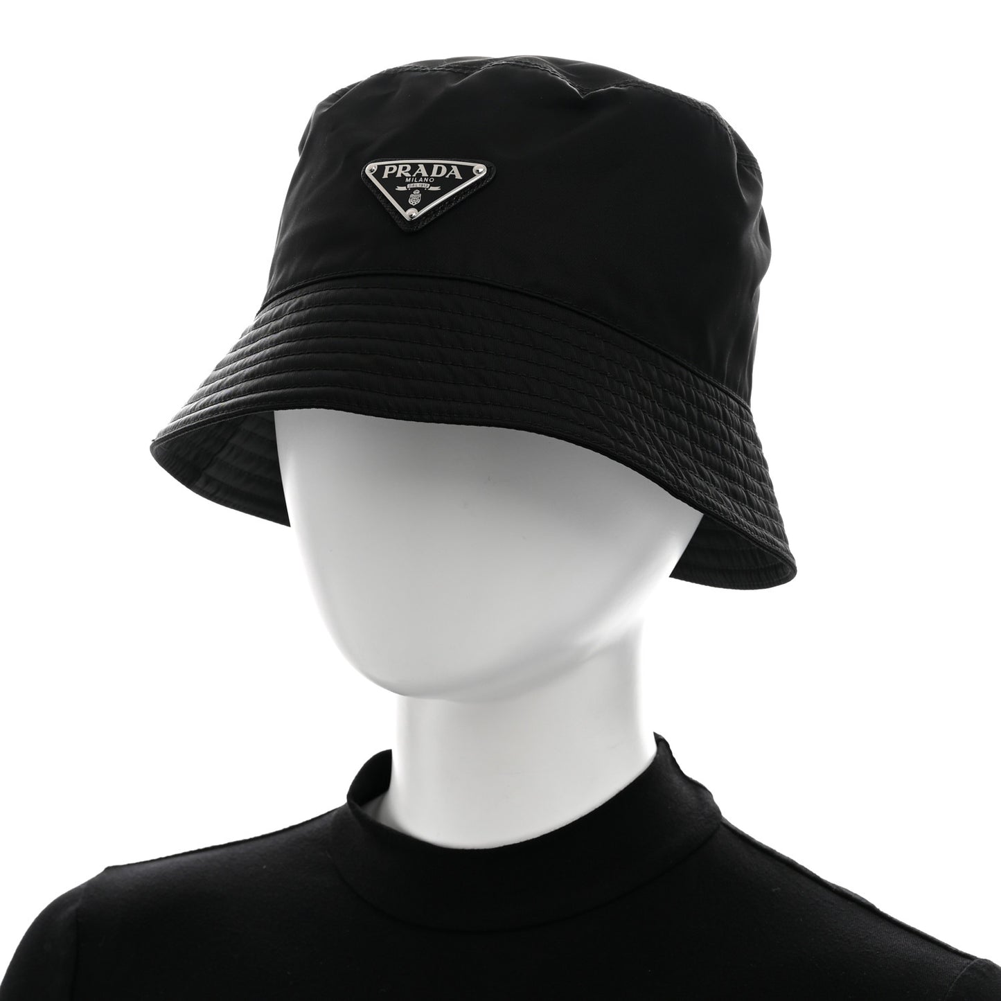 Re-Nylon Metal Triangle Logo Womens Bucket Hat L Black