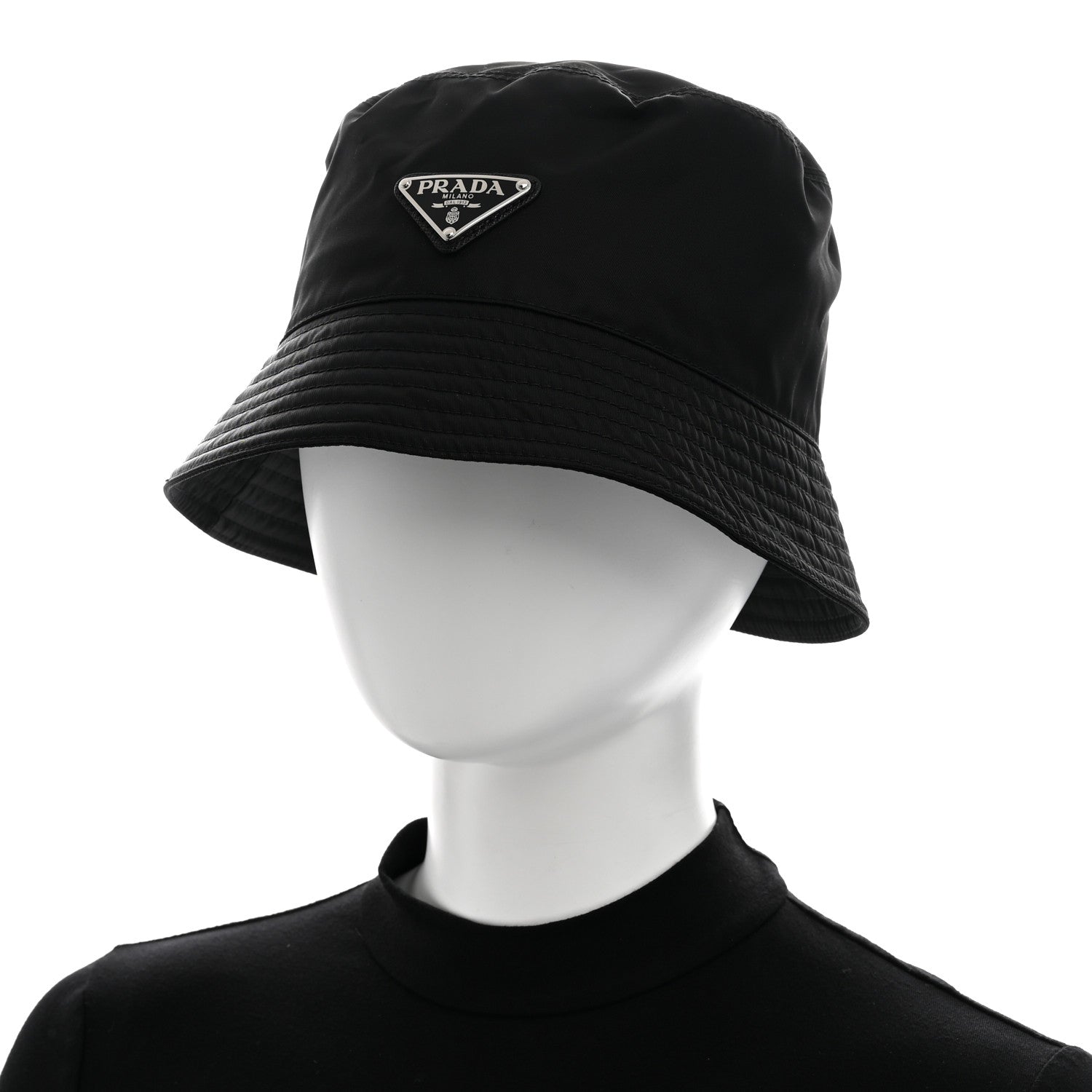 Prada Re-Nylon Metal Triangle Logo Womens Bucket Hat L Black 2 of 8