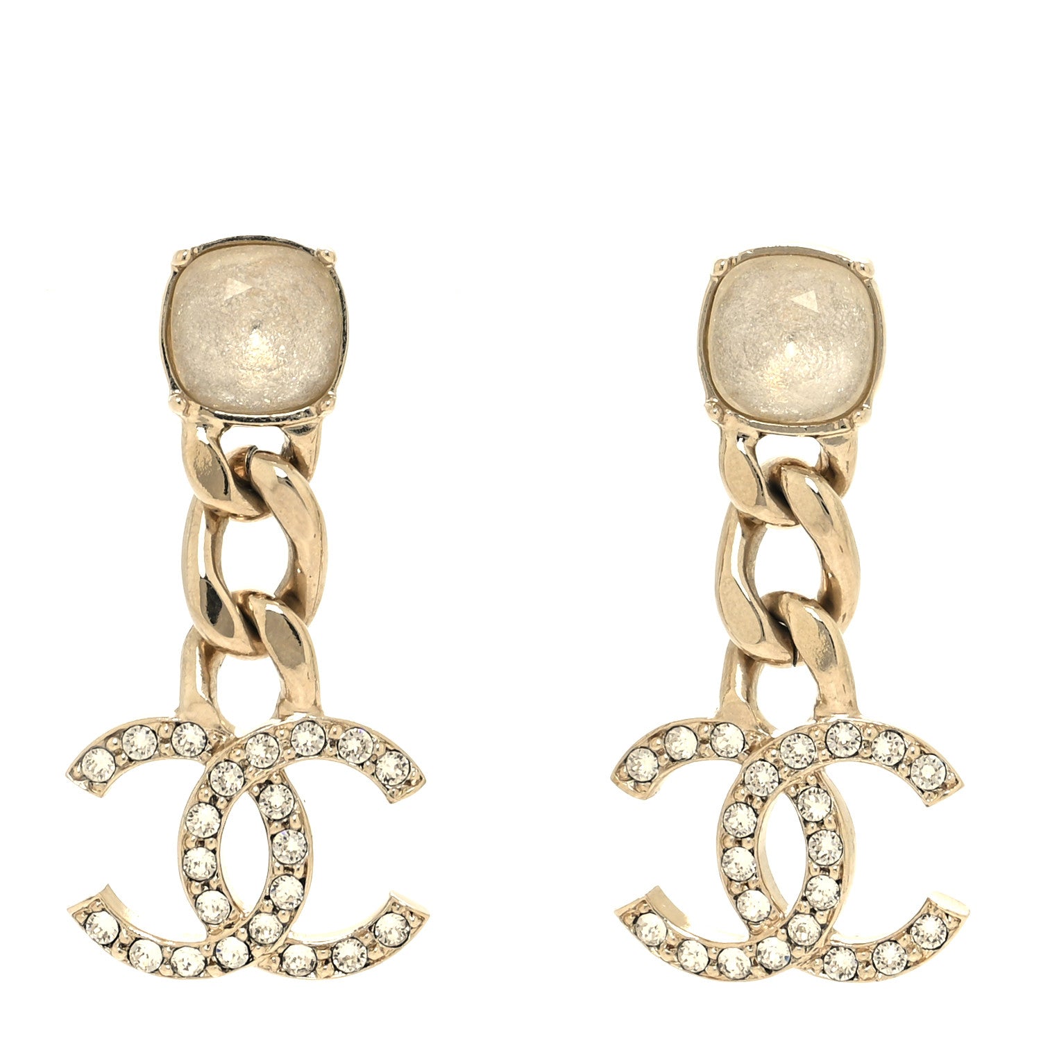 Chanel Glass Crystal CC Chain Drop Earrings Gold 1 of 4