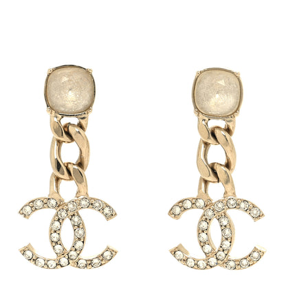 Chanel Glass Crystal CC Chain Drop Earrings Gold 1 of 4