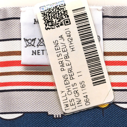 Hermes Silk Les Chiens Parisiens Twilly Gris Perle Bleu Jaune 3 of 4