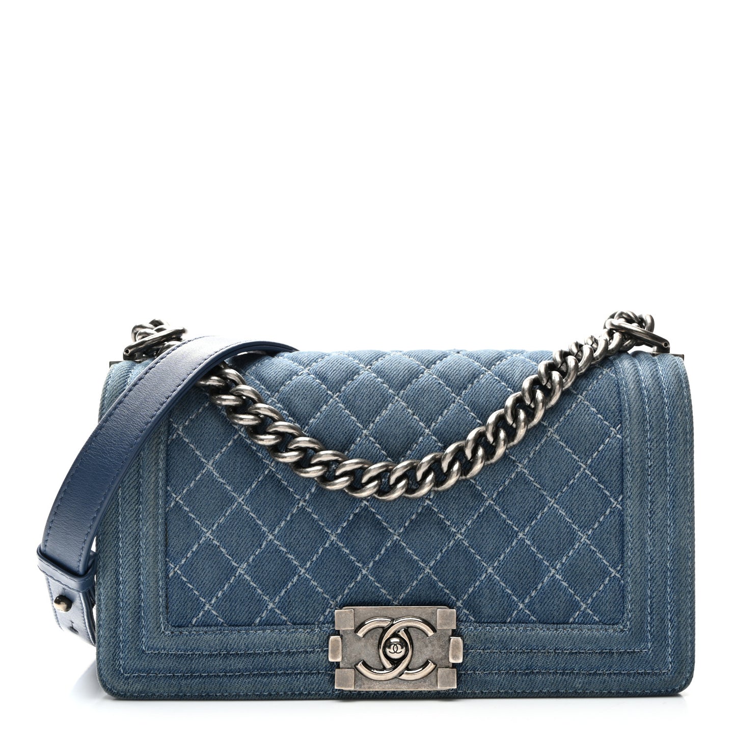 Denim Quilted Medium Boy Flap Blue