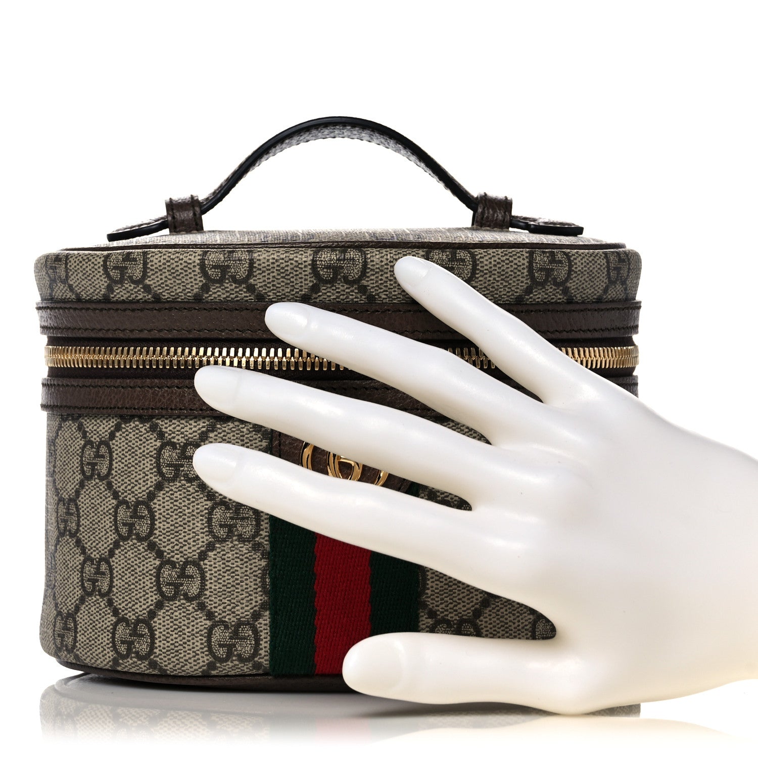 Gucci GG Supreme Monogram Textured Calfskin Web Ophidia Vanity Cosmetic Case Beige Ebony New Acero 2 of 12