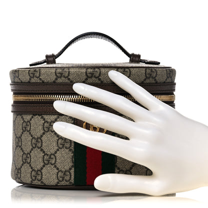 Gucci GG Supreme Monogram Textured Calfskin Web Ophidia Vanity Cosmetic Case Beige Ebony New Acero 2 of 12
