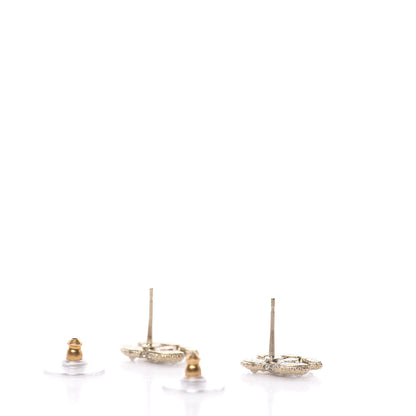 Chanel Metal Graduated Pearl Crystal CC Earrings Light Gold 3 of 5