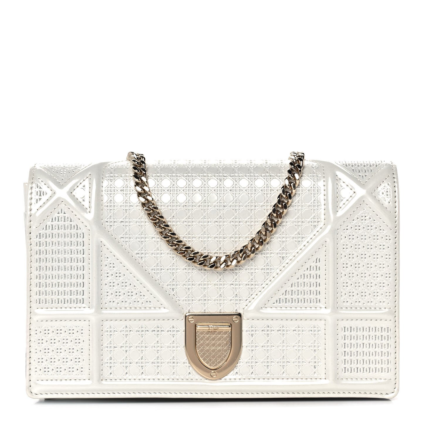 Patent Micro-Cannage Diorama Wallet on Chain Pouch White