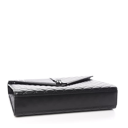 Saint Laurent Grain De Poudre Textured Mixed Matelasse Large Triquilt Monogram Monochrome Satchel Black 4 of 13
