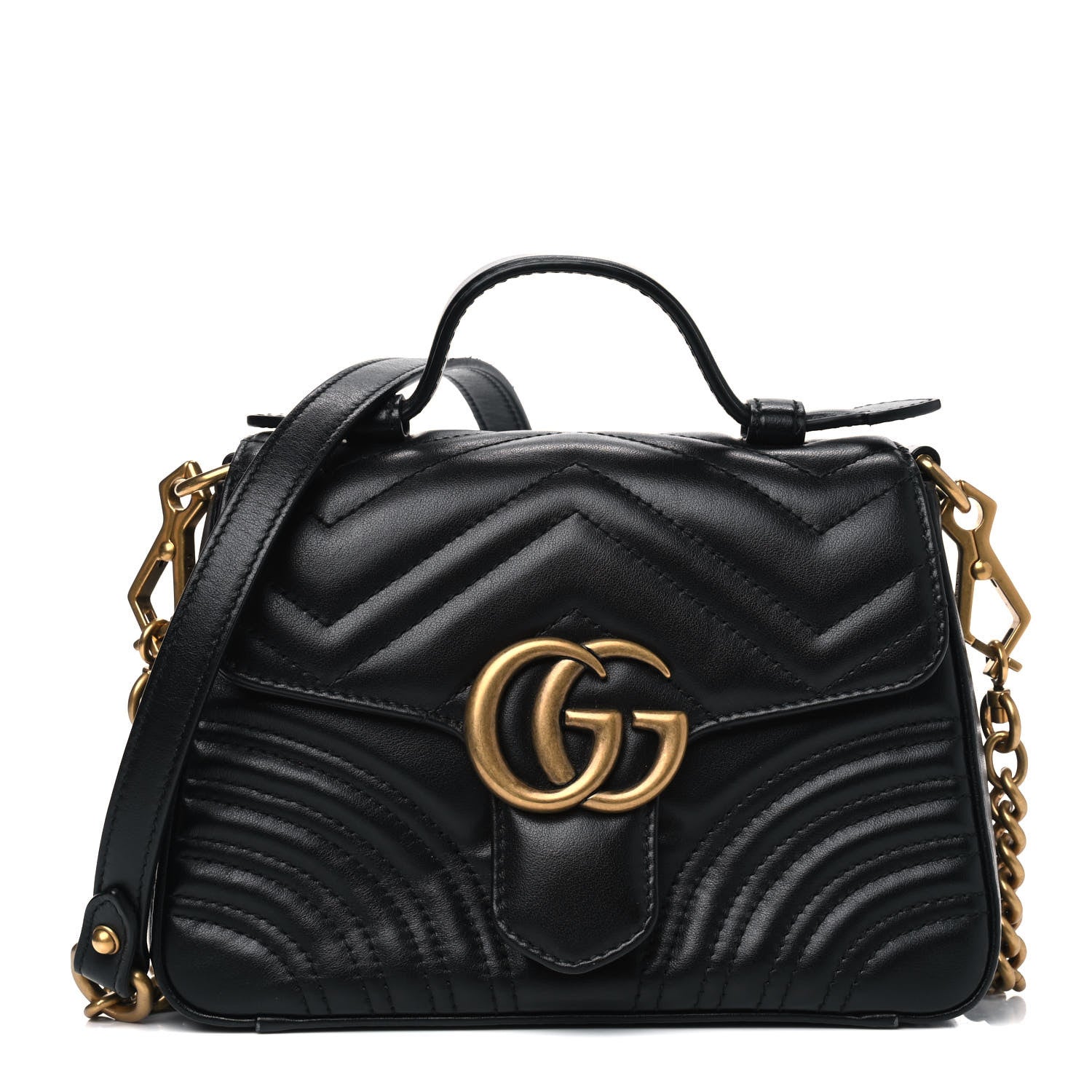 Gucci Calfskin Matelasse Mini GG Marmont Top Handle Shoulder Bag Black 1 of 5