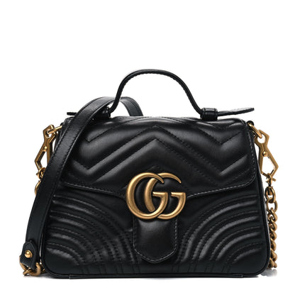 Gucci Calfskin Matelasse Mini GG Marmont Top Handle Shoulder Bag Black 1 of 5