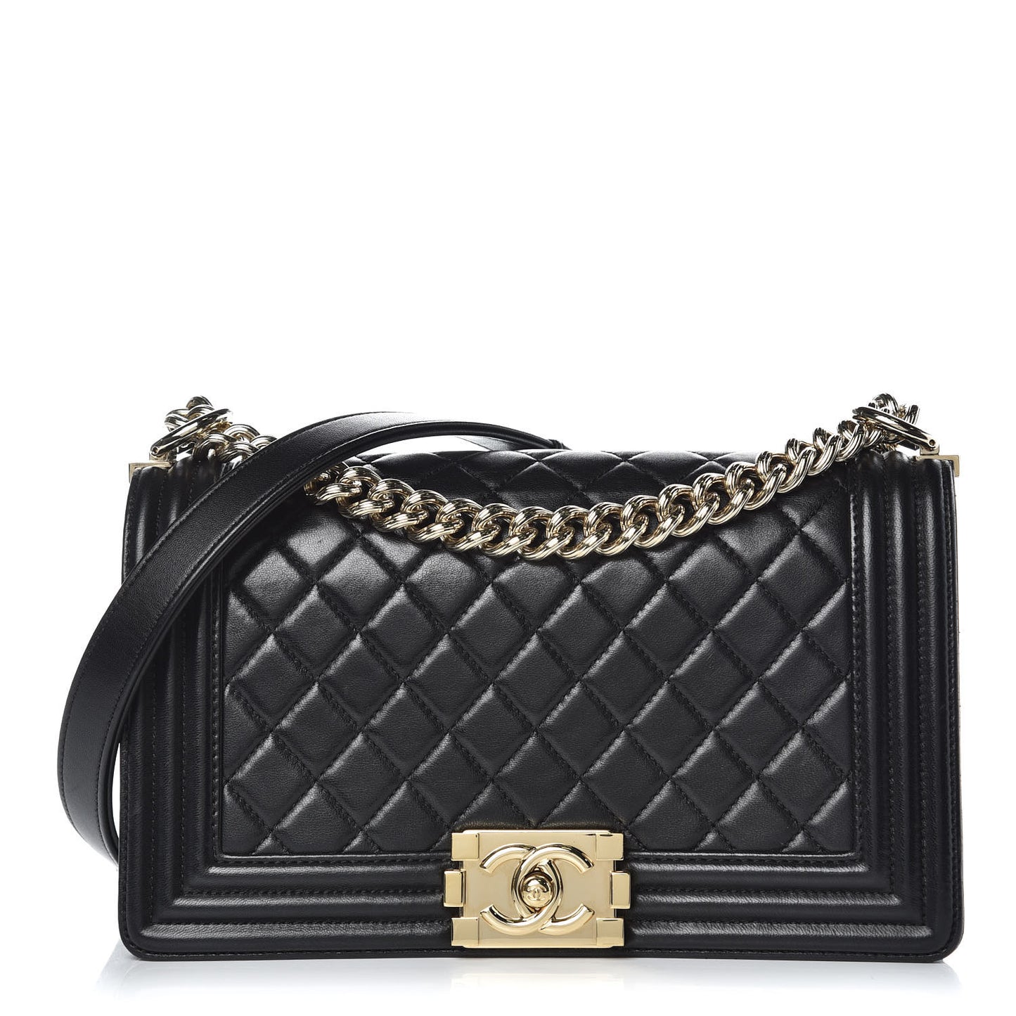 Lambskin Quilted Medium Boy Flap Black
