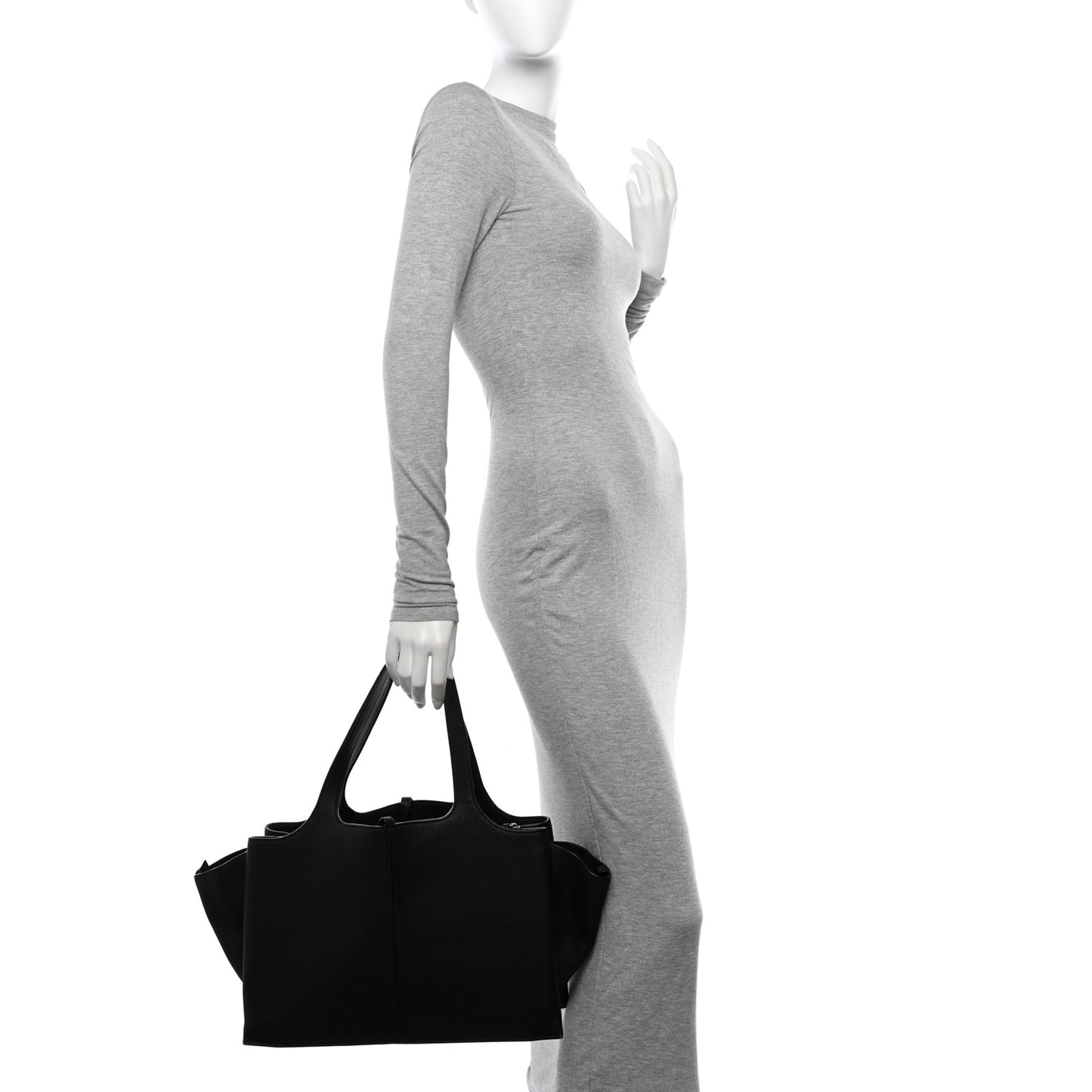 Baby Grained Calfskin Medium Tri-Fold Bag Black