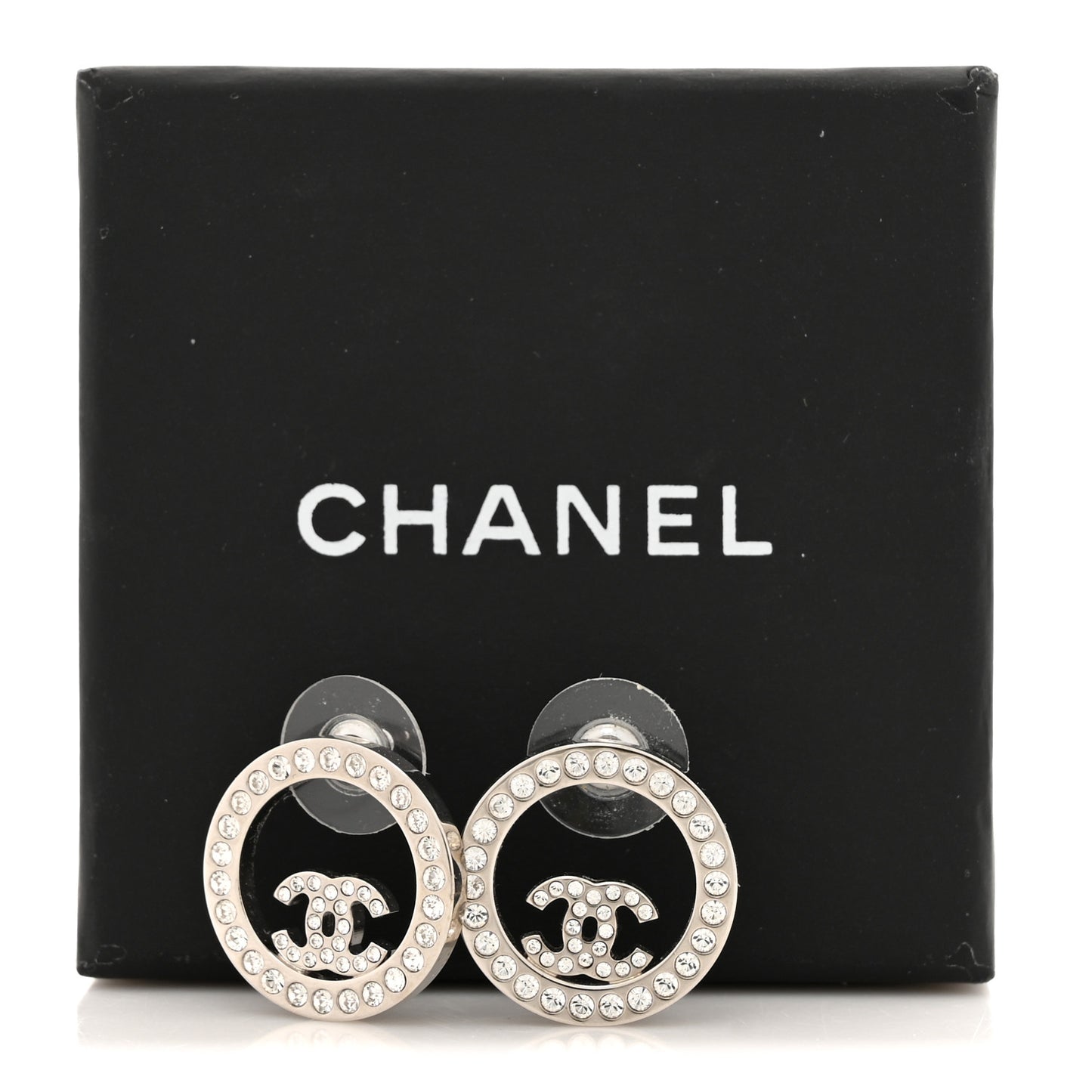 Crystal CC Round Earrings Silver