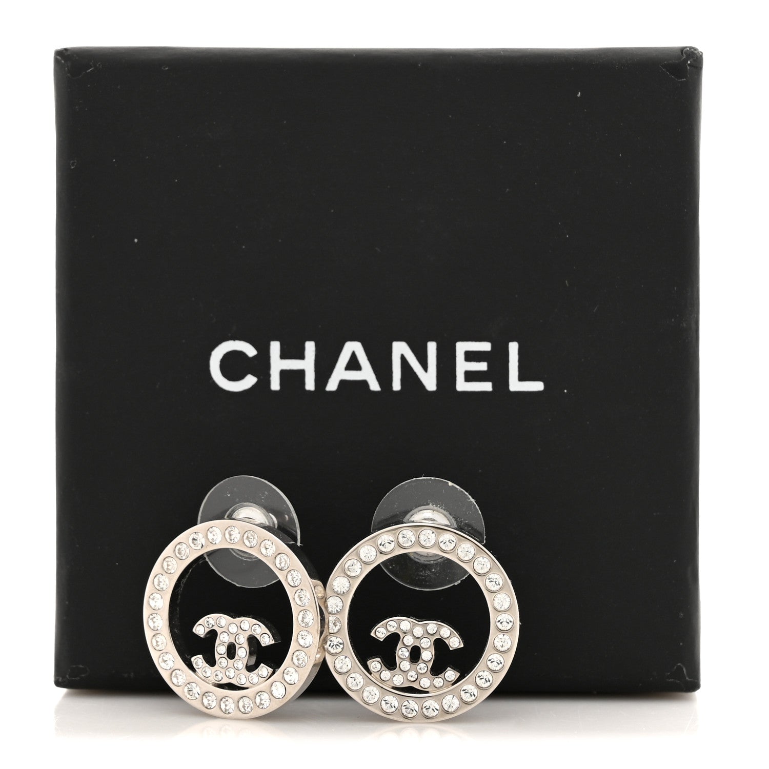 Chanel Crystal CC Round Earrings Silver 5 of 5