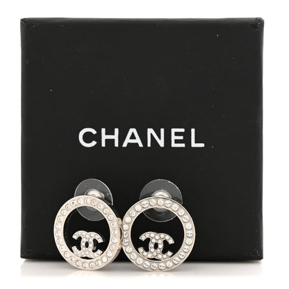 Chanel Crystal CC Round Earrings Silver 5 of 5