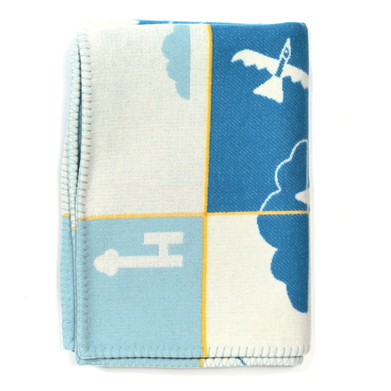 Hermes Wool Cashmere Avalon Epopee Blanket Bleu Paon Celadon 1 of 4