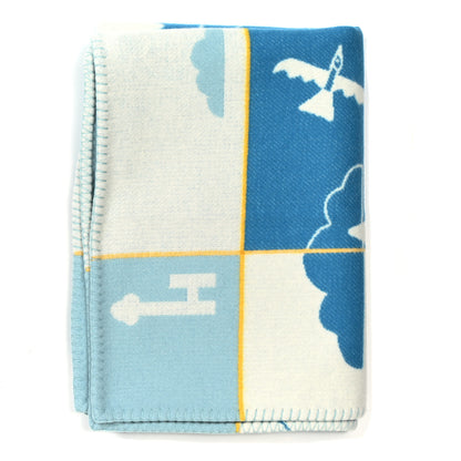 Hermes Wool Cashmere Avalon Epopee Blanket Bleu Paon Celadon 1 of 4