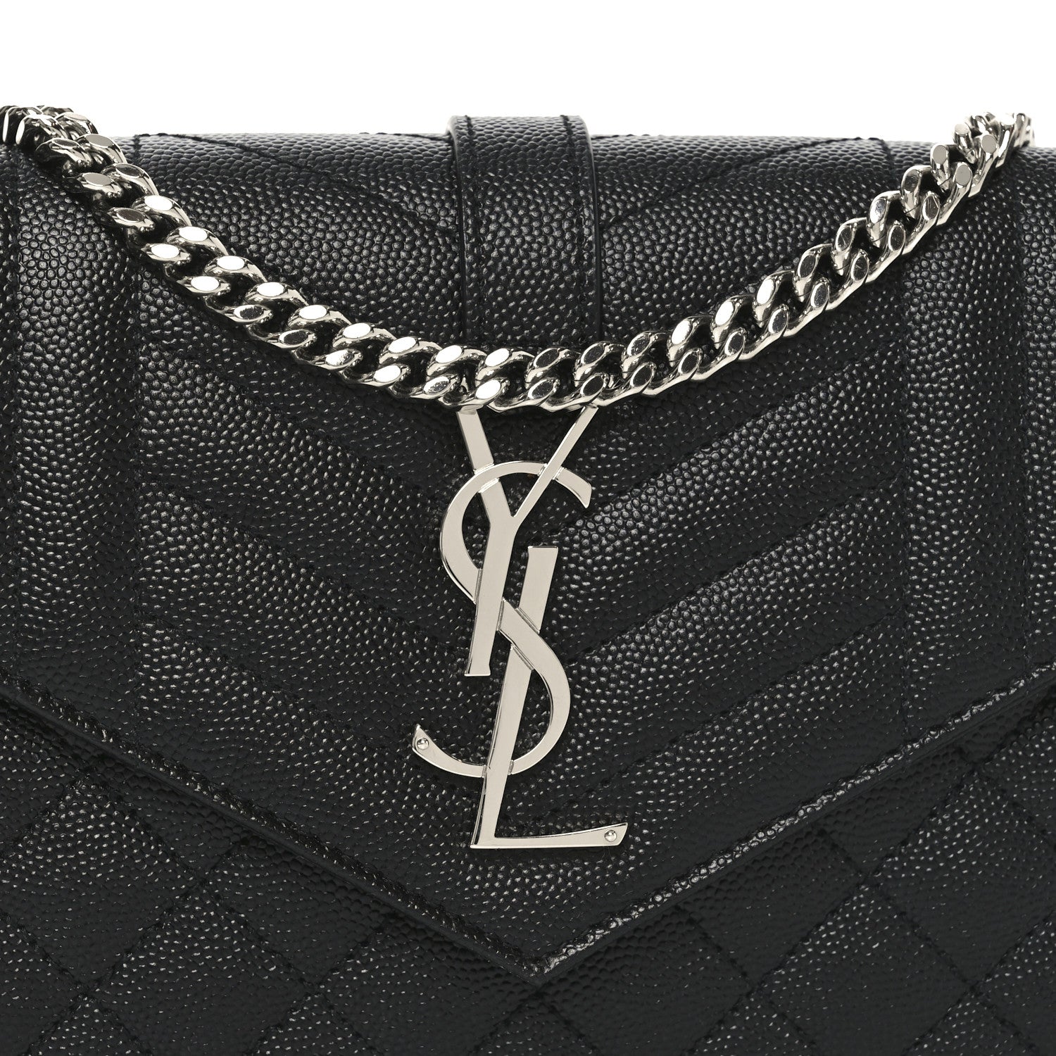 Saint Laurent Grain De Poudre Mixed Matelasse Triquilt Monogram Chain Wallet Black 7 of 10