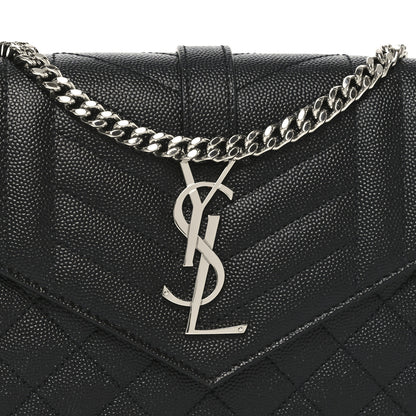 Saint Laurent Grain De Poudre Mixed Matelasse Triquilt Monogram Chain Wallet Black 7 of 10