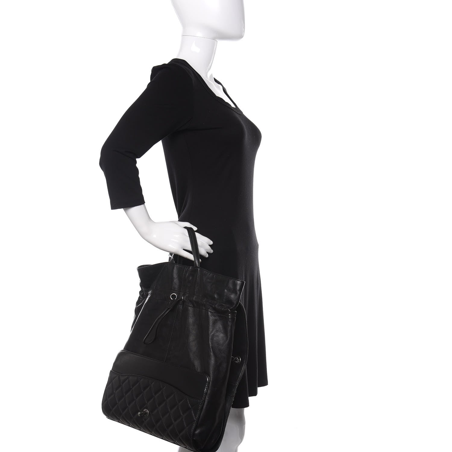 Chanel Lambskin Quilted Jumbo Grocery By Chanel Drawstring Shopping Bag Black 2 of 13