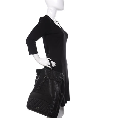 Chanel Lambskin Quilted Jumbo Grocery By Chanel Drawstring Shopping Bag Black 2 of 13