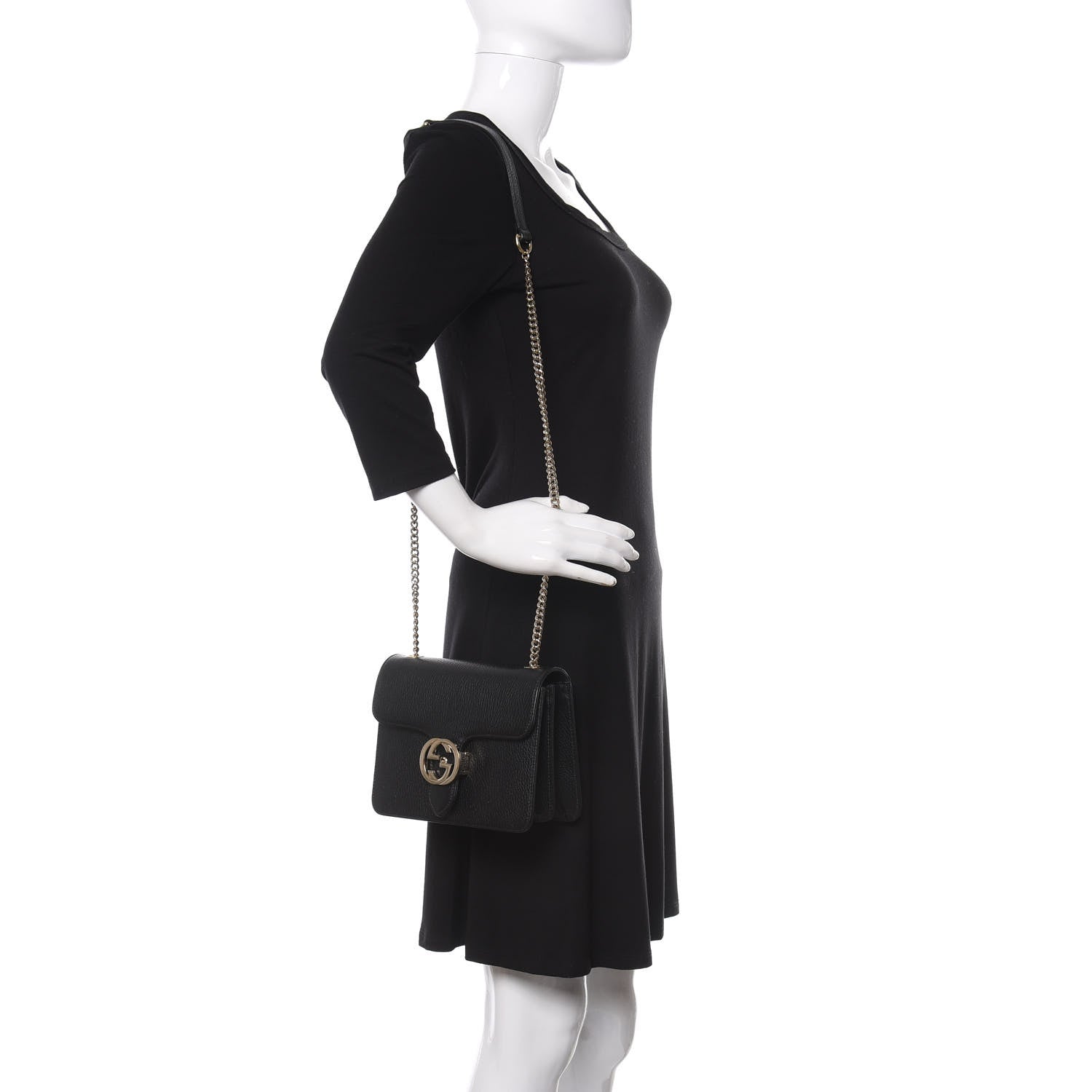 Gucci Dollar Calfskin Small Interlocking G Shoulder Bag Black 2 of 10