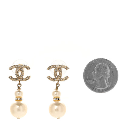 Chanel Pearl Crystal Twisted CC Drop Earrings Gold 2 of 4
