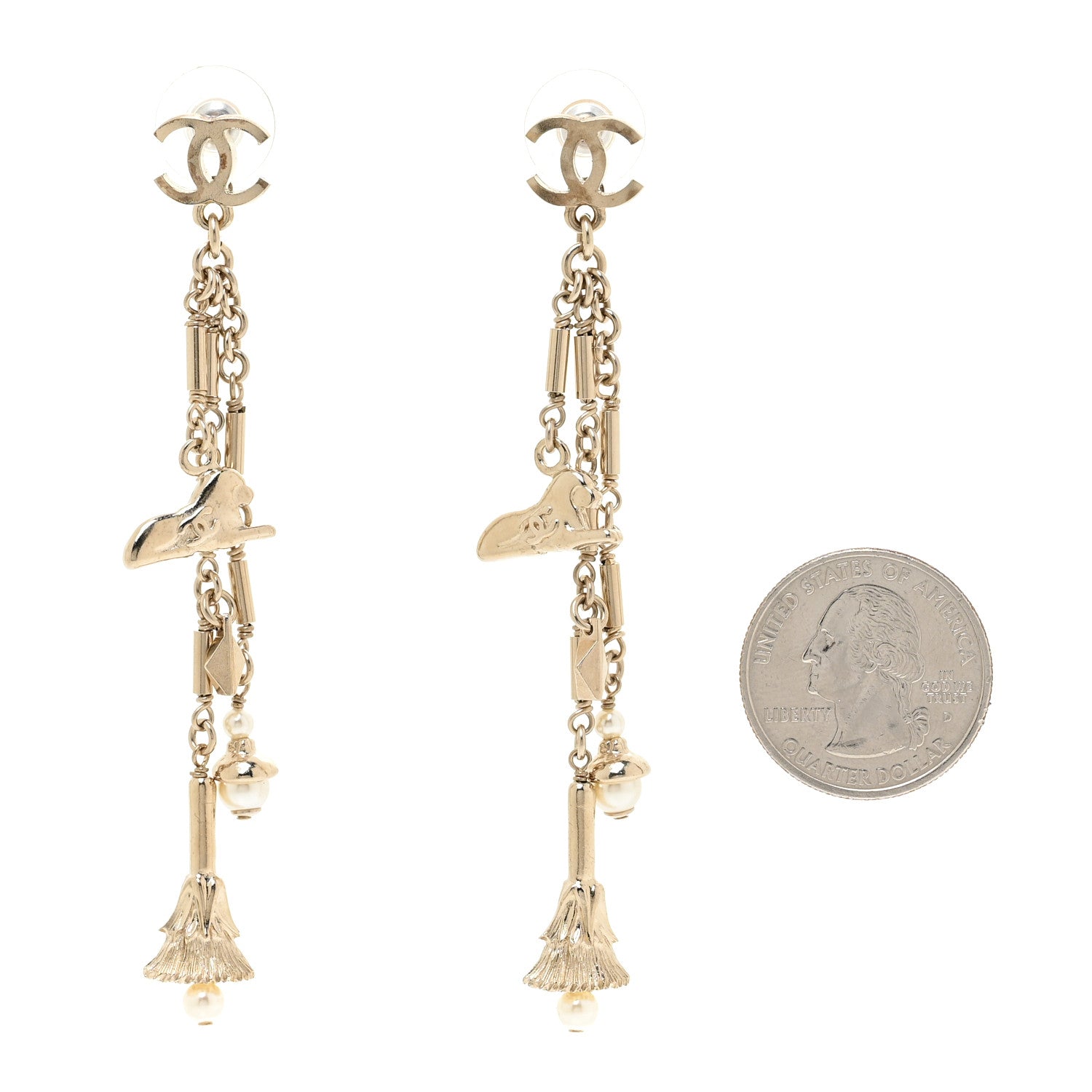 Chanel Pearl CC Drop Earrings Gold 2 of 5