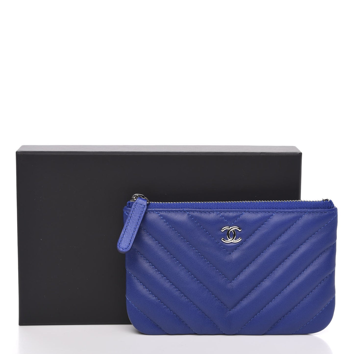 Lambskin Chevron Quilted Small Cosmetic Case Blue